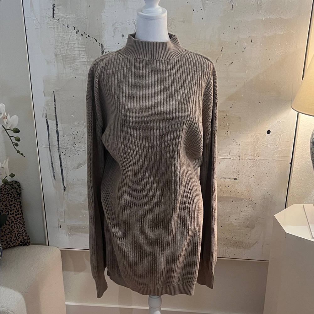 MILLIE Taupe Ribbed Turtleneck Sweater Dress - size M.